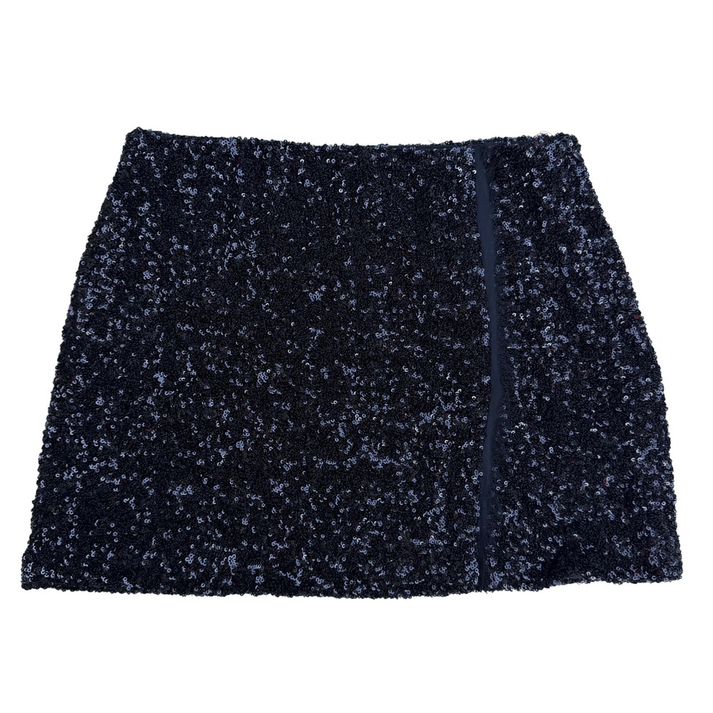 NWT ZARA Sequin Mini Skirt High Waist Sparkly Side Slit Black Disco Baddie XS
